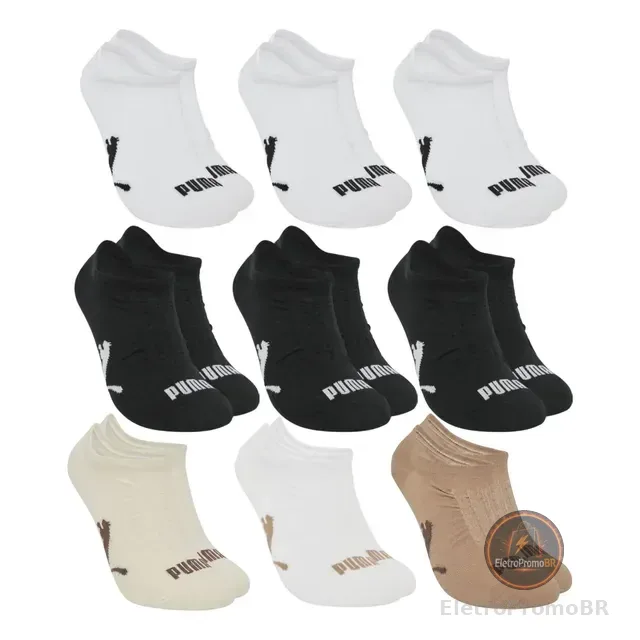 Kit 9 Pares Meias Invisível Puma Sapatilha Soquete Original