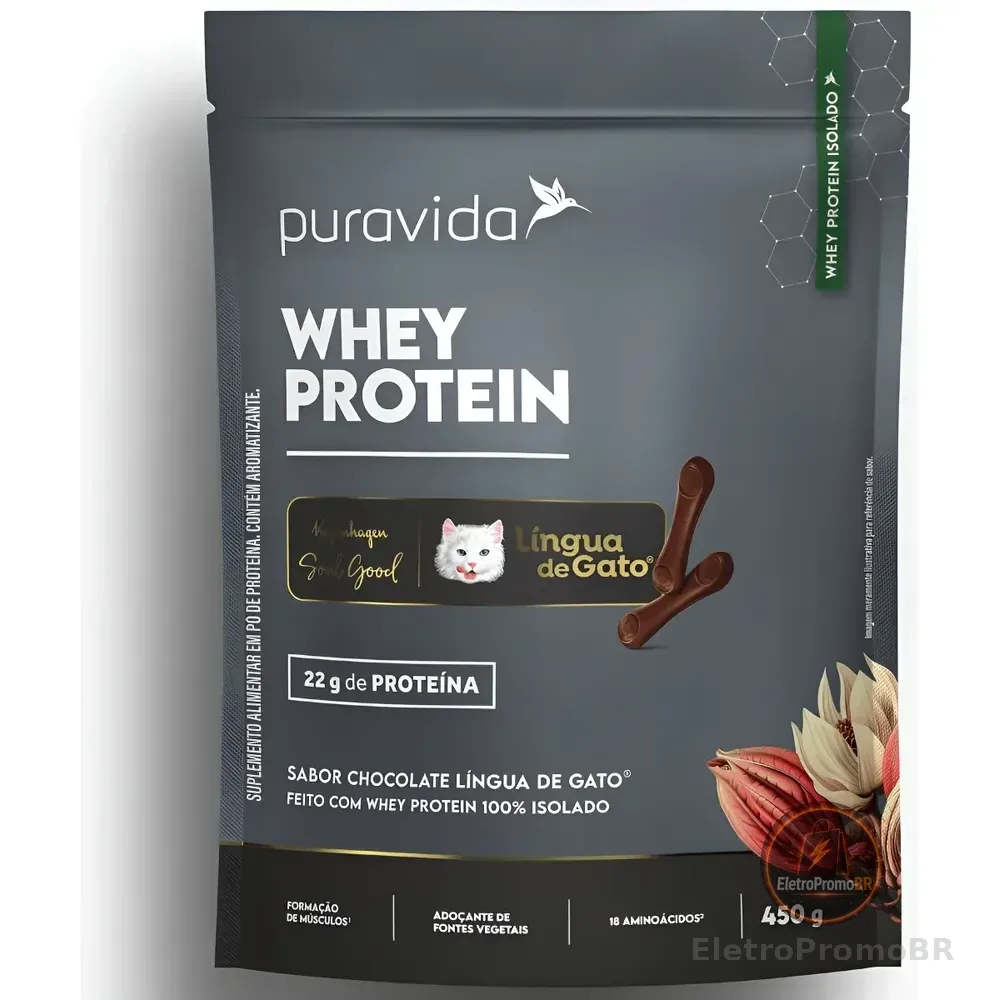 Whey Isolado Ultrafiltrado Lingua De Gato 450g - Puravida Chocolate