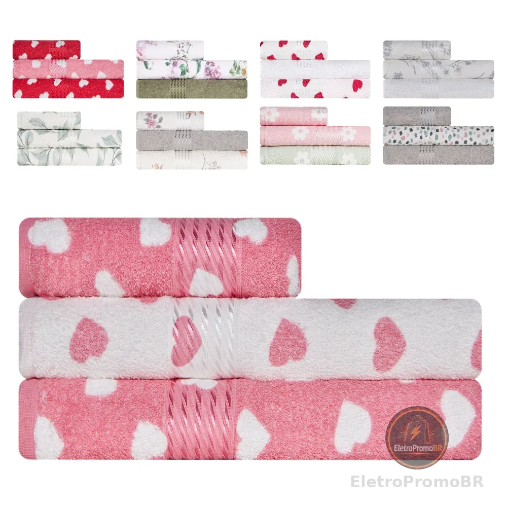 Kit Toalha 3 Peças Banho + Rosto 100% Algodão Felpudo Prisma Dohler BF Casa