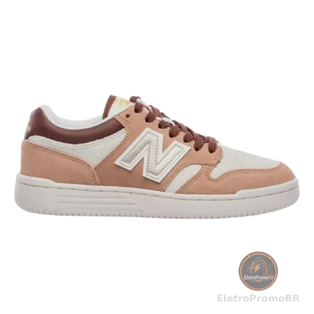 Tênis Masculino New Balance 480 Casual Confortável Original Bege Claro/gold Geométrico 42 Br