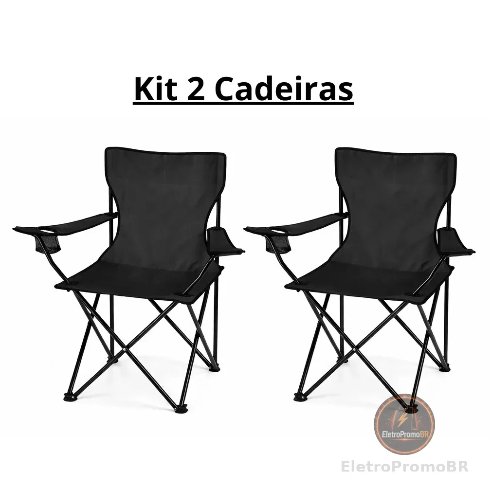 kit2  Cadeira Dobrável Camping Portátil Com Apoio De Braço e Porta Copo Suporta 130kg comecio