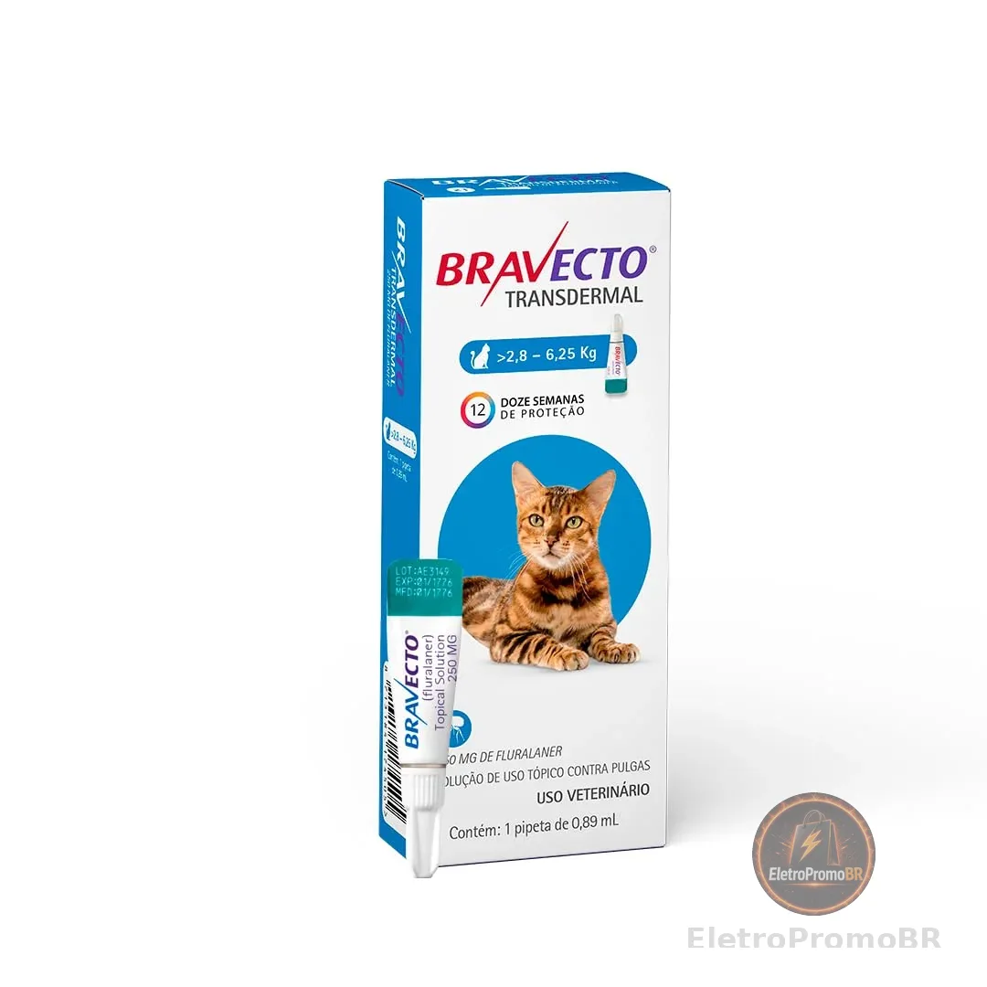 Bravecto® Gatos Transdermal 250mg - Antipulgas - Gatos de 2,8 a 6,25kg - 1 Pipeta 0,89ml - MSD Saúde Animal