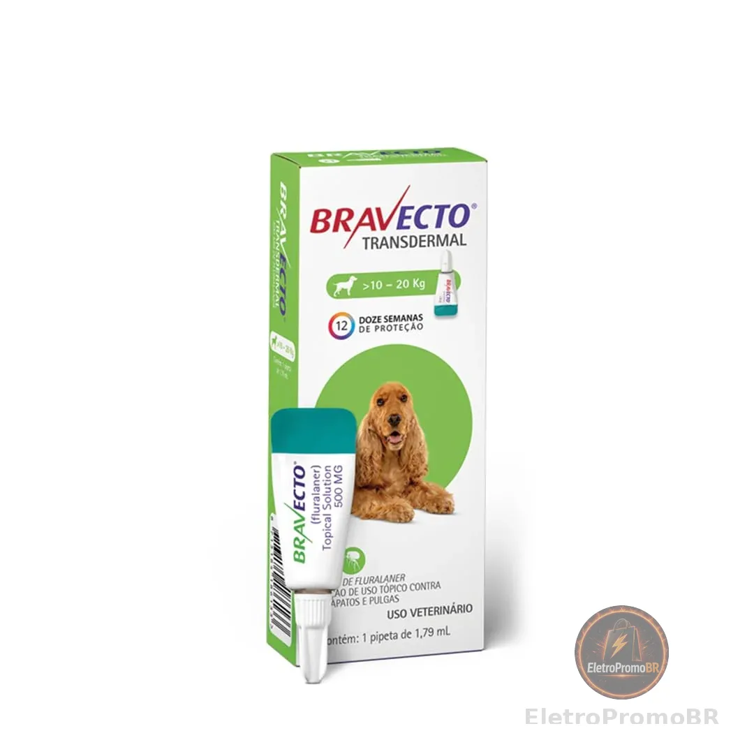 Bravecto® Cães Transdermal 500mg - Antipulgas e Carrapatos - Cães de 10 a 20kg - 1 Pipeta 1,79ml - MSD Saúde Animal