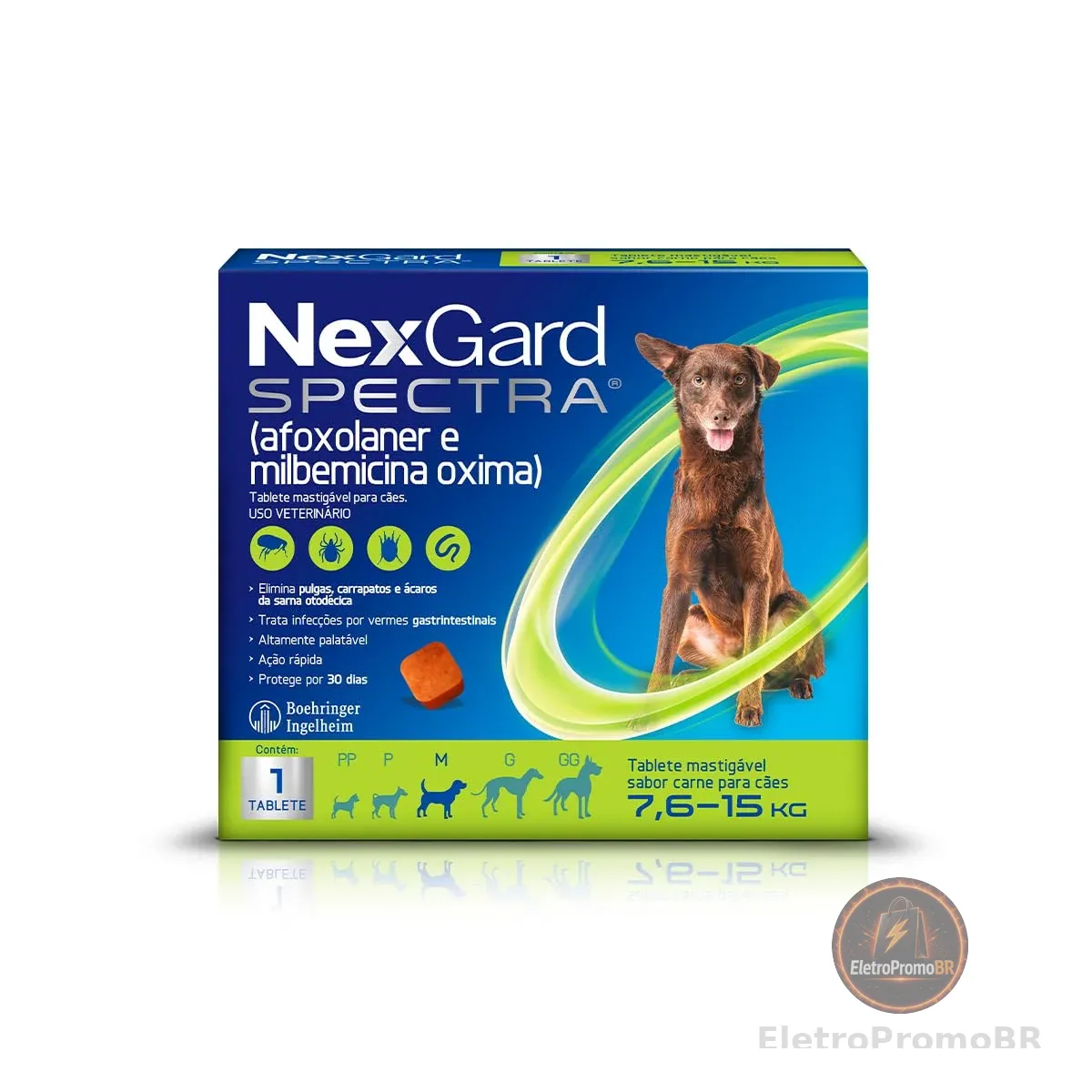 NexGard SPECTRA Antipulgas e Vermífugo para Cães de 7,6 a 15kg - 1 tablete