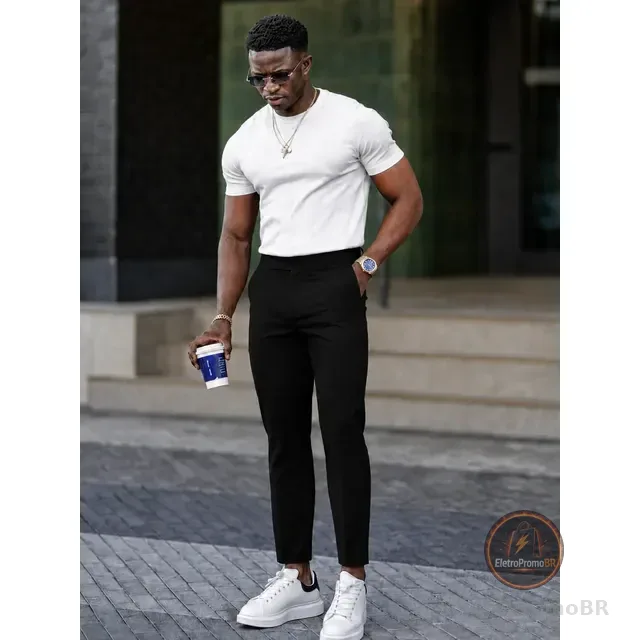 Calça Alfaiataria Masculina Slim Fit Elastano