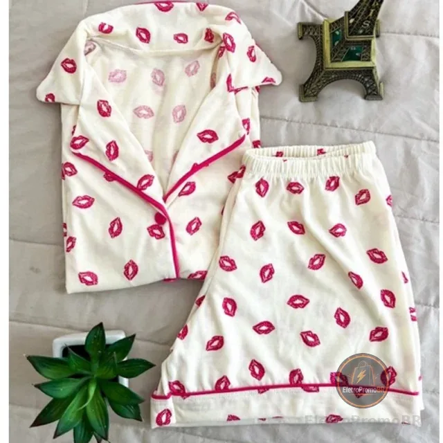 Pijama blogueirinha americano feminino gestante amamentação boquinha