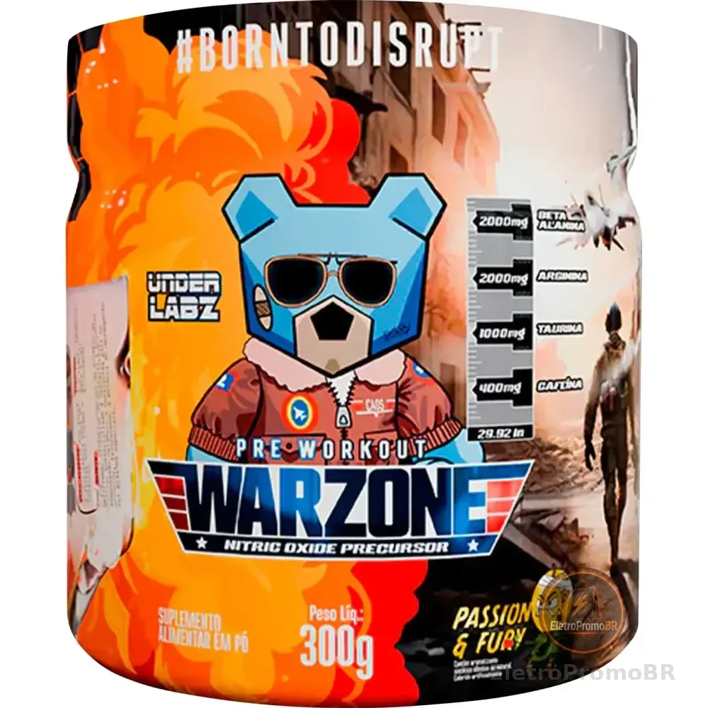Warzone Under Labz Pré Treino Beta Alanina Taurina Cafeína Sabor Passion E Fury 300g