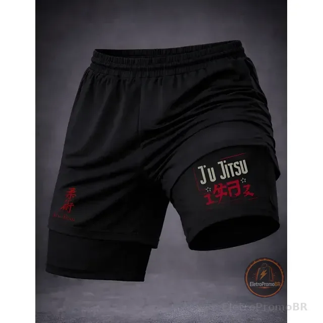 Short Compressao 2 Em 1 Jiu Jitsu Arte Marcial Gym Fit Anime