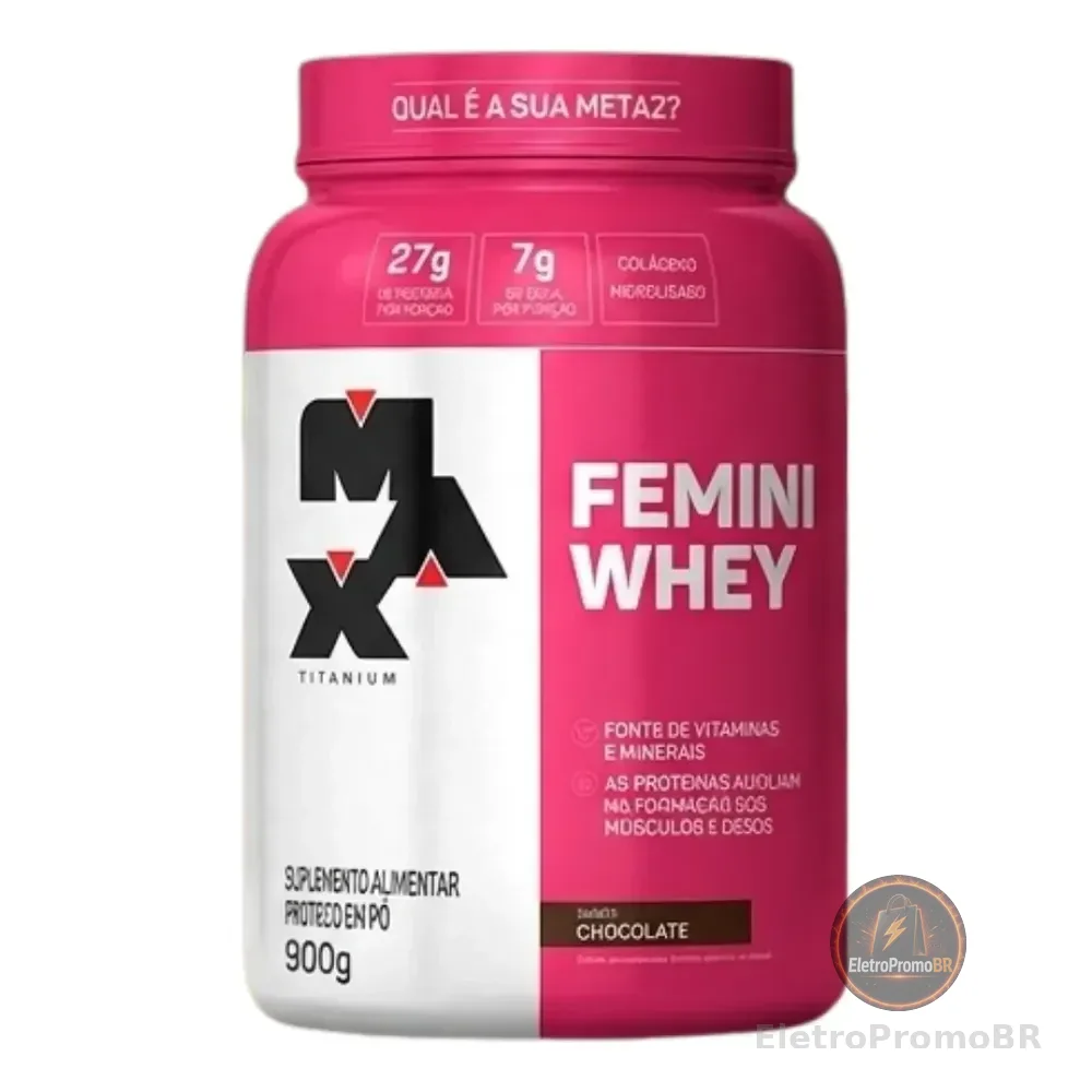 Femini Whey Protein 900g Max Titanium + Colágeno Original Chocolate