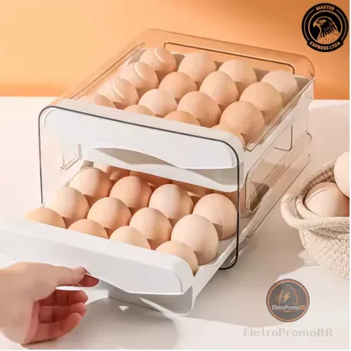 Porta Ovos Acrílico Organizador Geladeira Gaveteiro Dupla Capacidade Cor Branca Envio Imediato