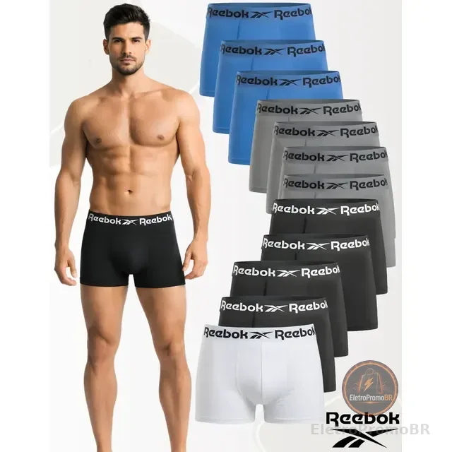 Kit 12 Cuecas Reebok Boxer Sem Costura Microfibra Anti-odor