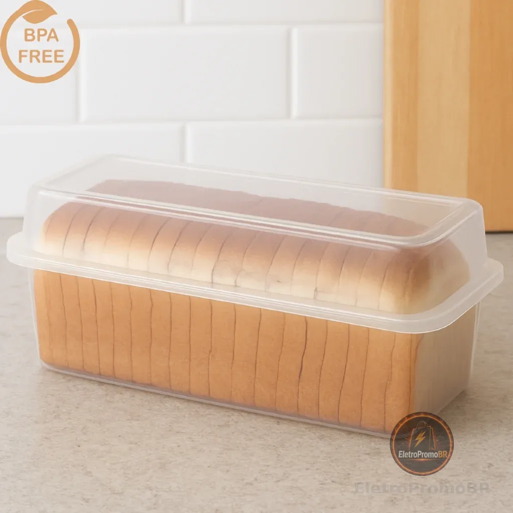 Porta Pão de Forma Transparente Retangular com Tampa 32x13x12 Livre de BPA Recipiente de Pães