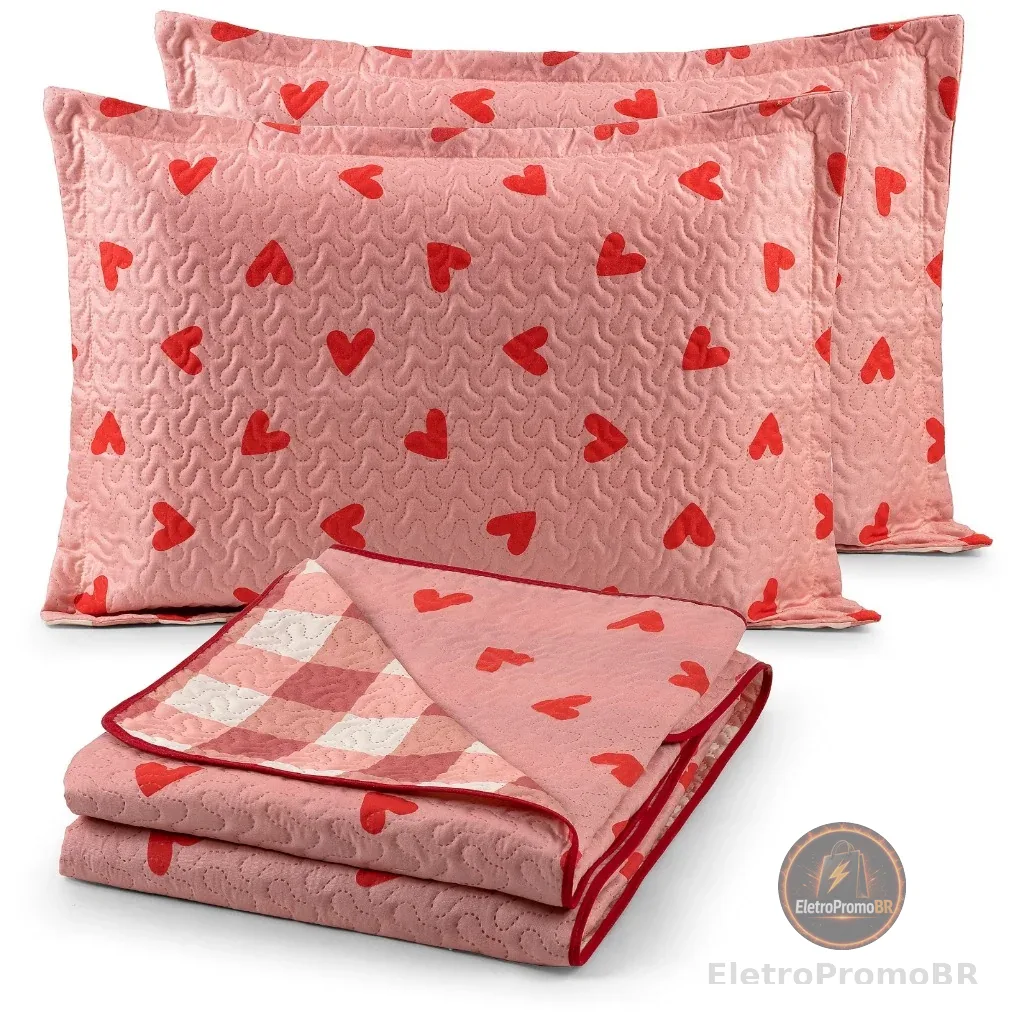 Kit Cobre Leito Colcha Casal Padrão Dupla Face 03 Peças Bouti Macio Várias Estampas