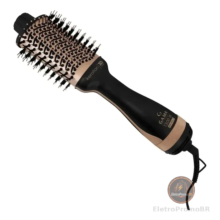 Escova Secadora Gama Italy Stylish Keration Brush 3d Bivolt Preto/cobre Metálico