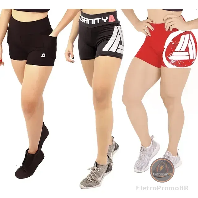 Kit 3 Shorts Feminino Insanity Fitness Force + Chalk + Hard