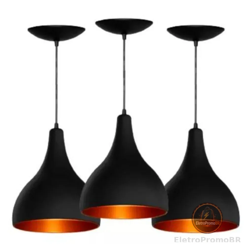 Kit 3 Pendente de Luminária Modelo Gota para Cozinha, Sala, Quarto Escritótio, Area Gourmet