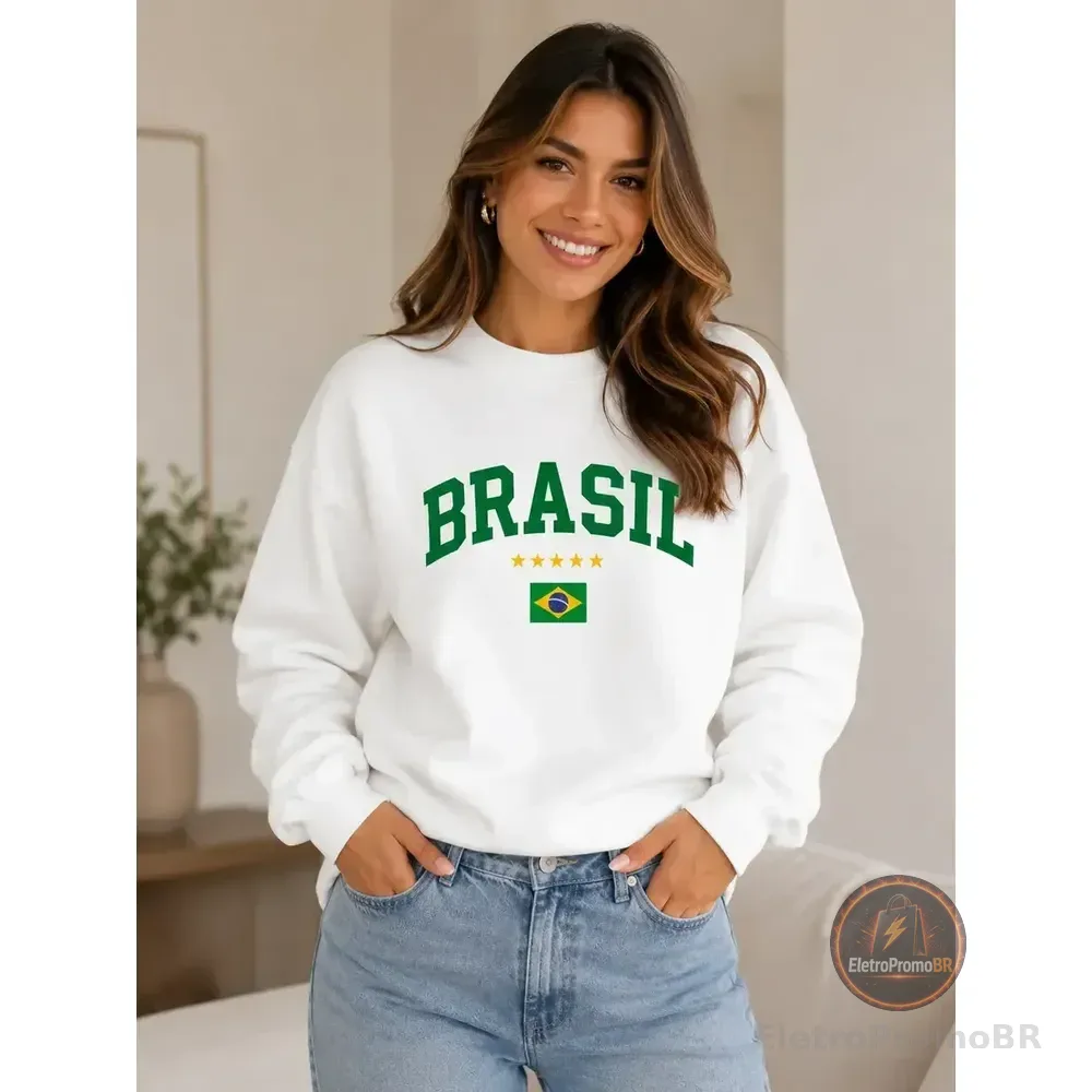 Blusa De Frio Careca Brasil Copa Fut Feminino Careca Algodão M Branco Liso