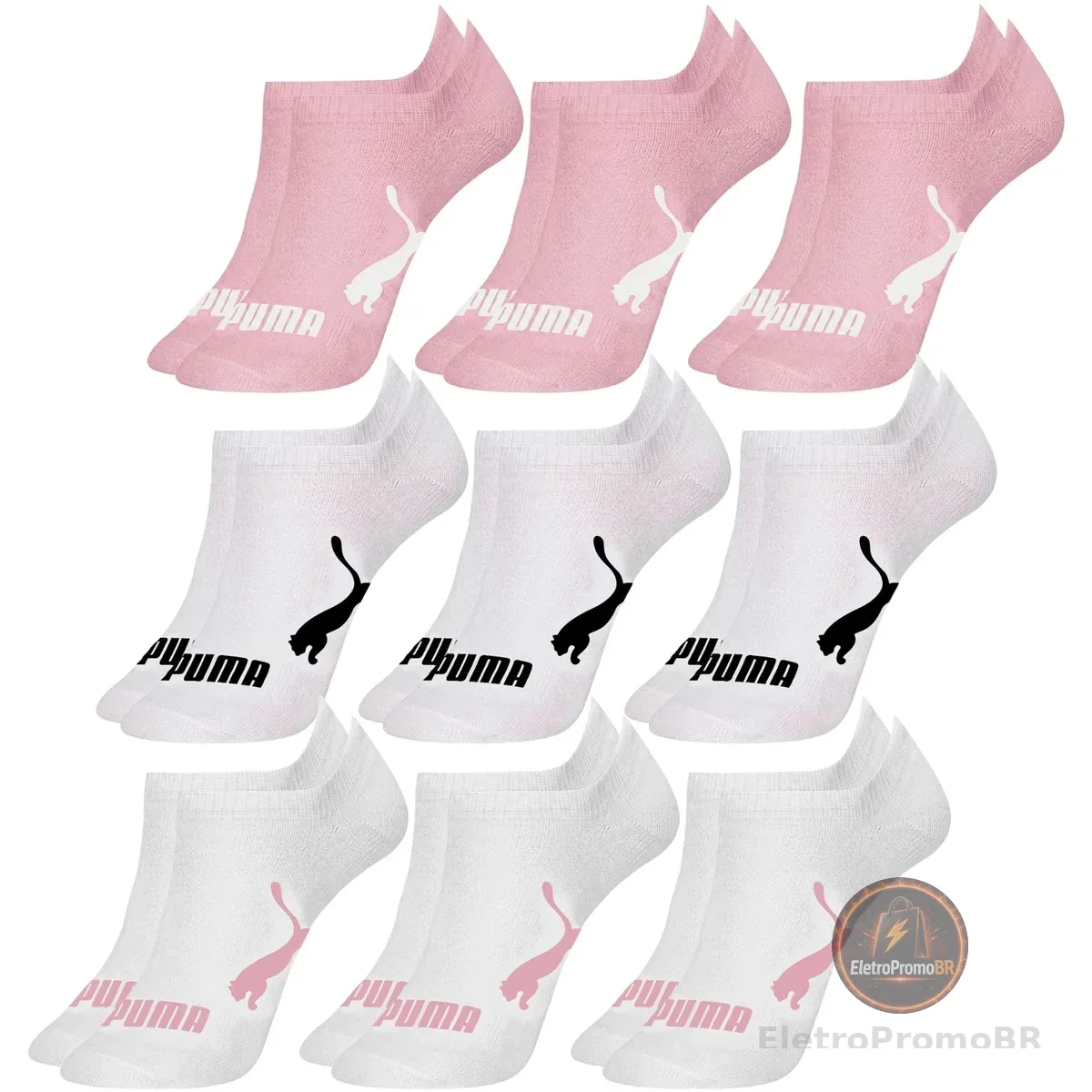Kit 9 Pares Meia Puma Invisível Soquete Sapatilha Respirável Original