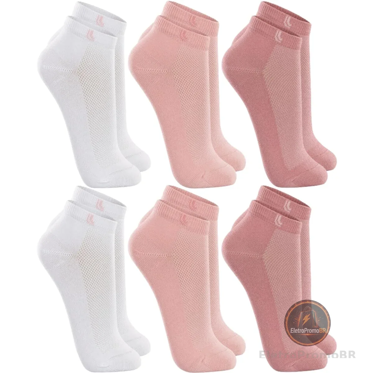 LUPO Kit 3 Meia Cano Baixo Curto Esportiva Algodão Punho Soft Feminina Adulto, 1 Branco - 1 Bubble Gum - 1 Malva, P (33-36)