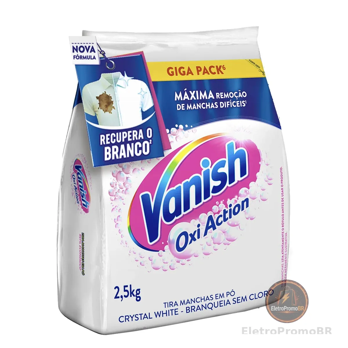 Tira Manchas Vanish em Pó Crystal White Oxi Action para roupas brancas Refil 2,5kg