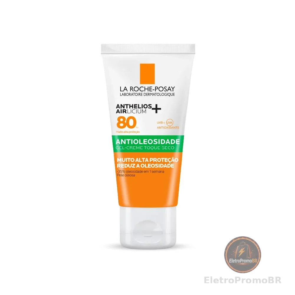 Protetor Solar Facial FPS 80, La Roche-Posay Anthelios Airlicium+, 96% de Controle da Oleosidade, Toque Seco, com Tecnologia Airlicium, Niacinamida 2% e Zinco PCA, Sem Cor, 40g