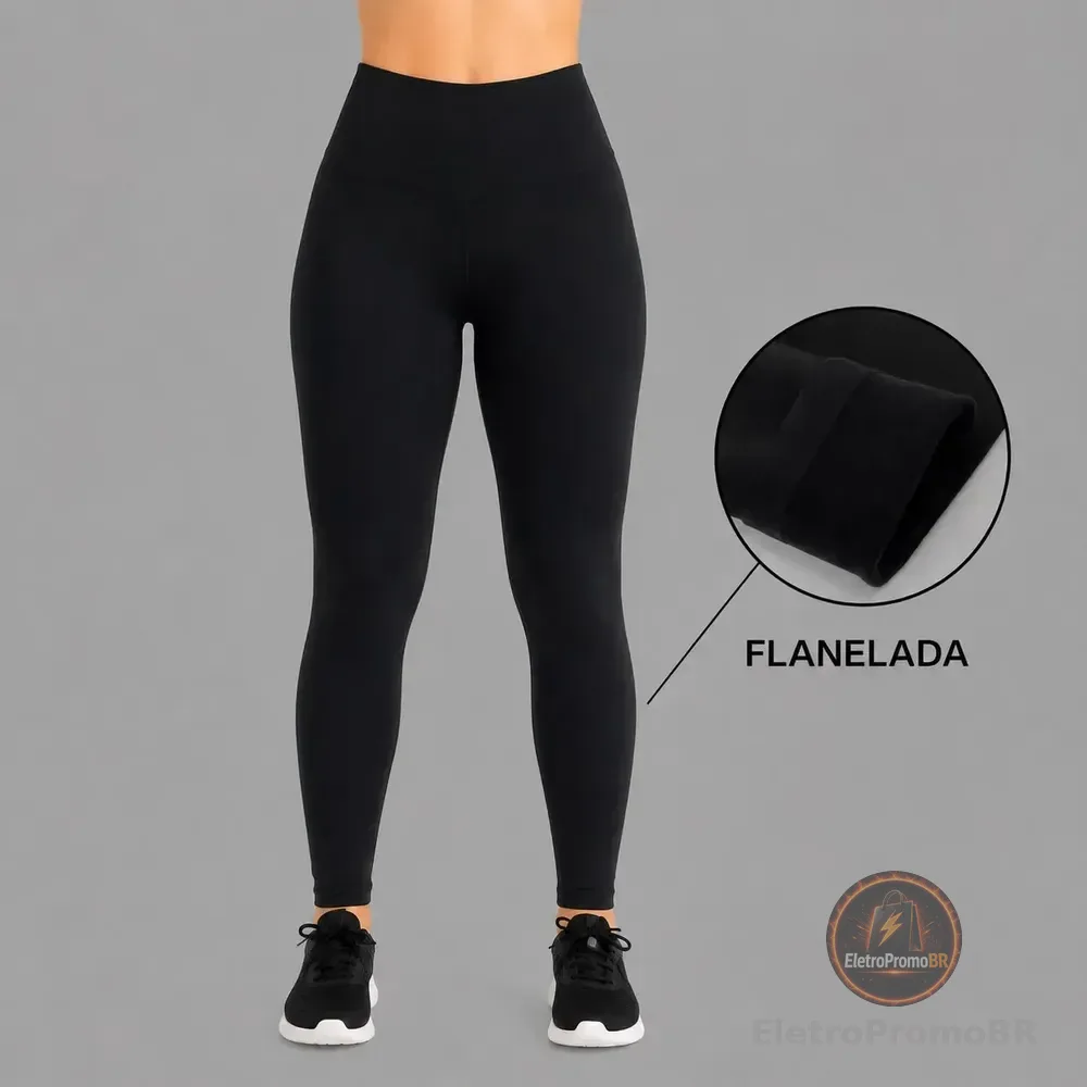 Calca Legging Flanelada  Feminina Forrada Peluciada Preto Lisa 36