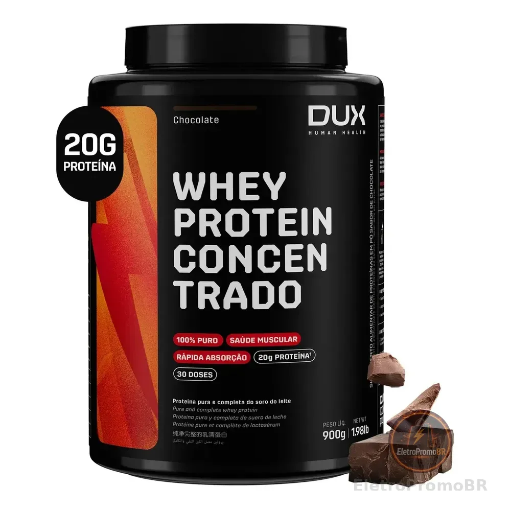 Whey Protein Concentrado Pote (900g) Dux Nutrition Sabor Chocolate