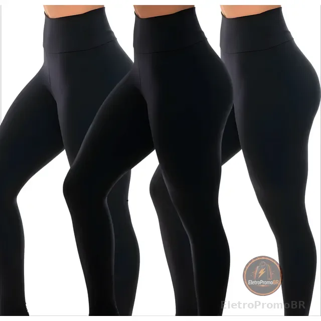 Kit 3 Calças Legging Feminina Cintura Alta Leg Suplex Grossa