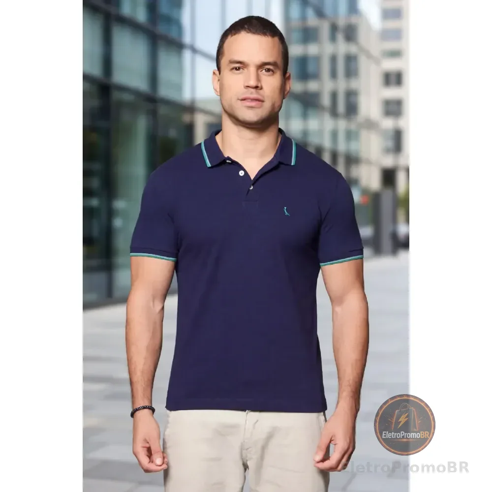Masculina Reserva Polo Básica Friso Duplo Marinho Lisa G