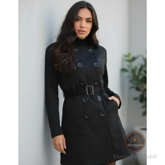Sobretudo Casaco Feminino Com 10 Botoes