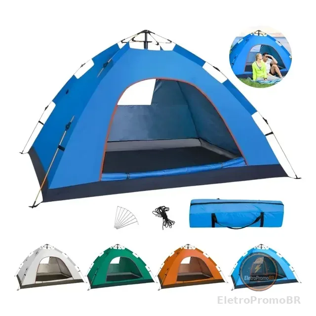 Barraca Monta Sozinha Camping 4 Pessoas Dobrável Automática