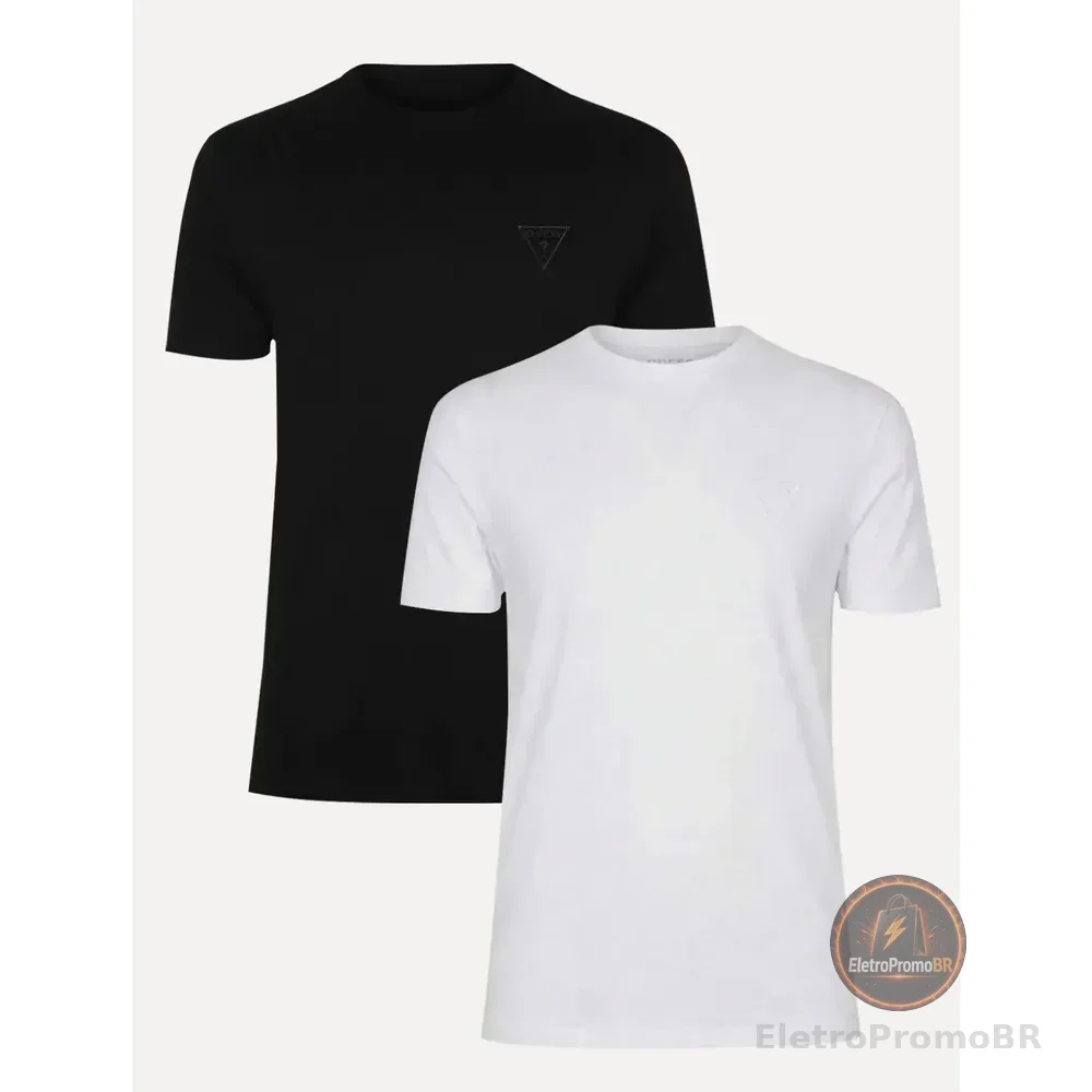 Kit Camisetas Guess Masculina Bordado Peito Preta/branca Preta/branca M/m