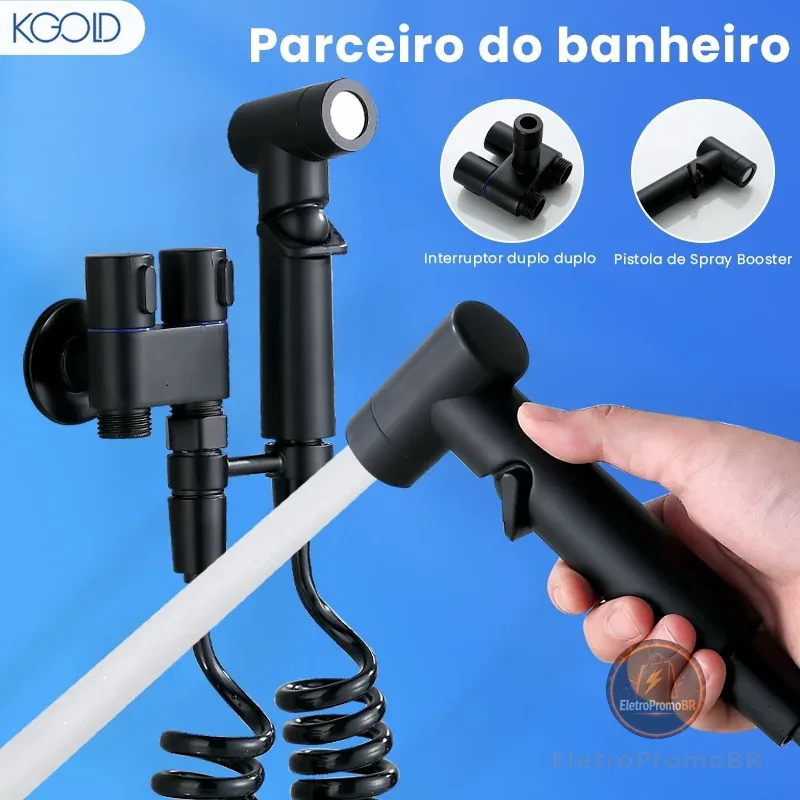 Ducha Higiênica Válvula Dupla Conjunto De Pulverizador De Bidé De Parede Fosco Preto