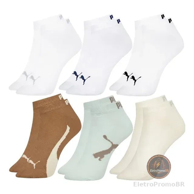 6 Pares Meias Puma Original Cano Baixo Curto Soquete Algodão