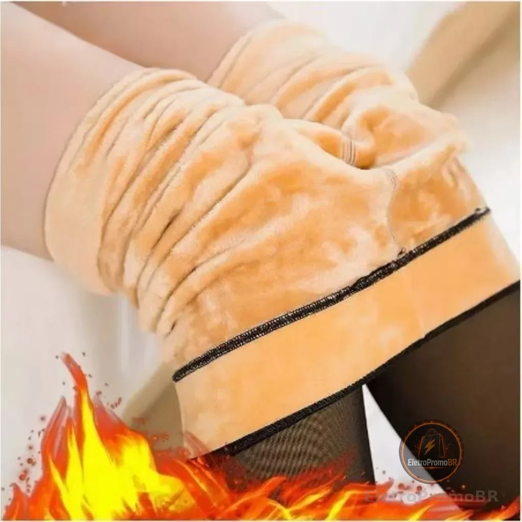 Meia-Calça Térmica Forrada Peluciada Translúcida De Lã Quente Feminina Para Inverno