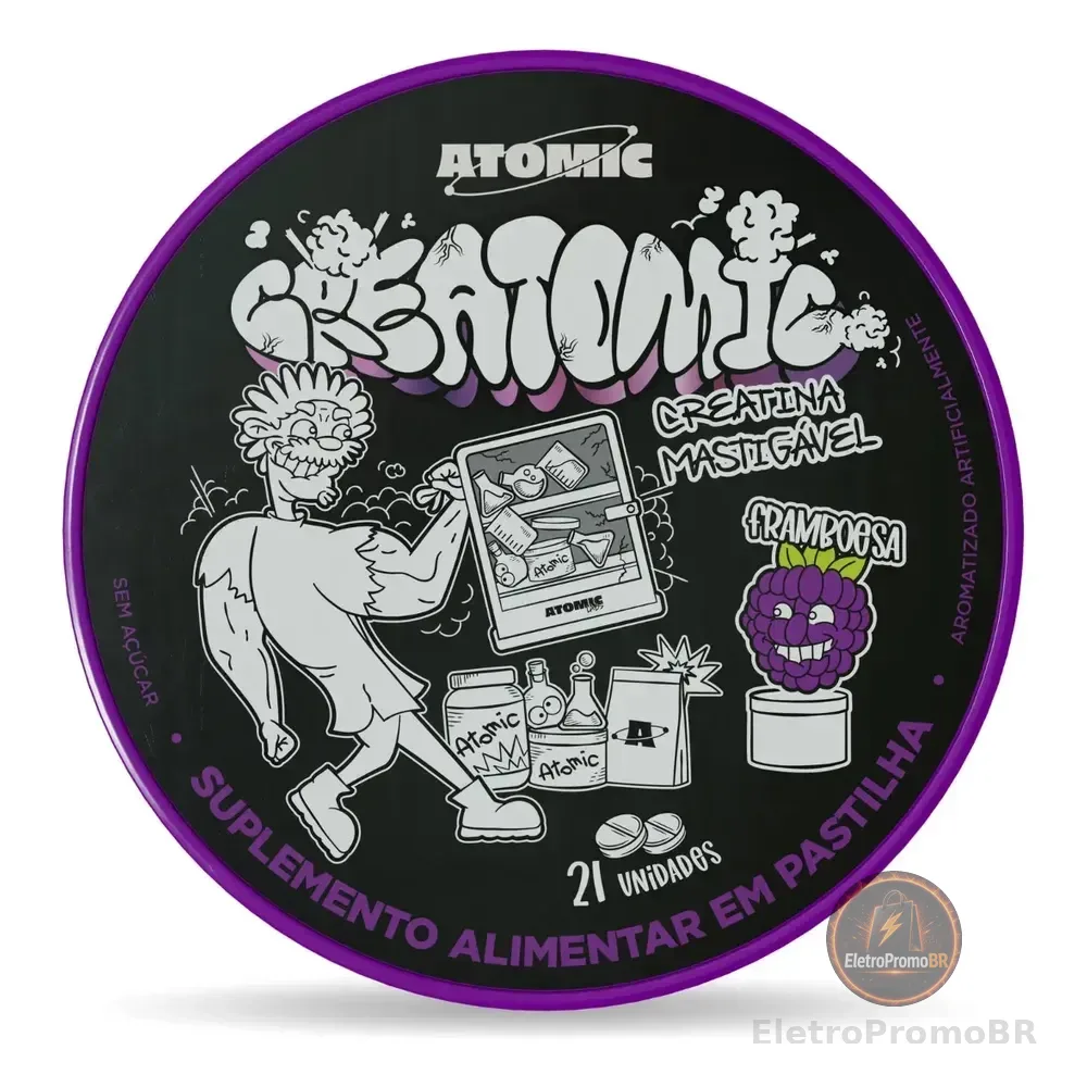Creatina Mastigável Atomic Labs Creatomic Framboesa 21 Tabletes