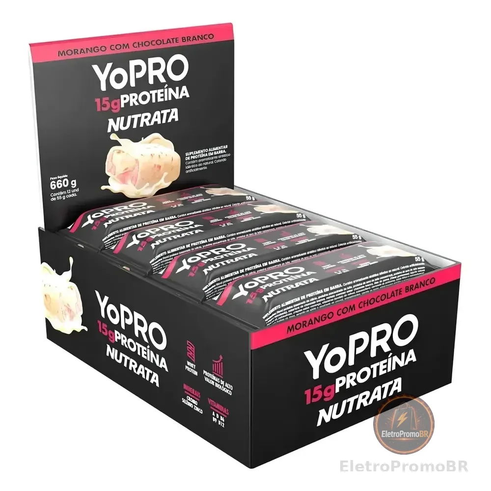 Nutrata Yopro 55g C/ 12 Barras - Morango Com Chocolate Branco