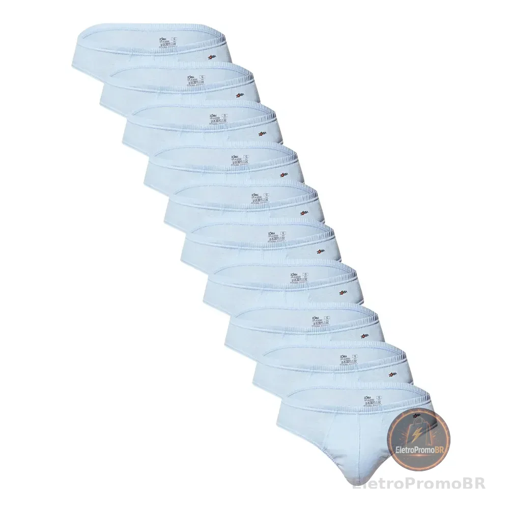 Kit Com 10 Cuecas Slip 100% Algodão Zorba Lisa Denim M