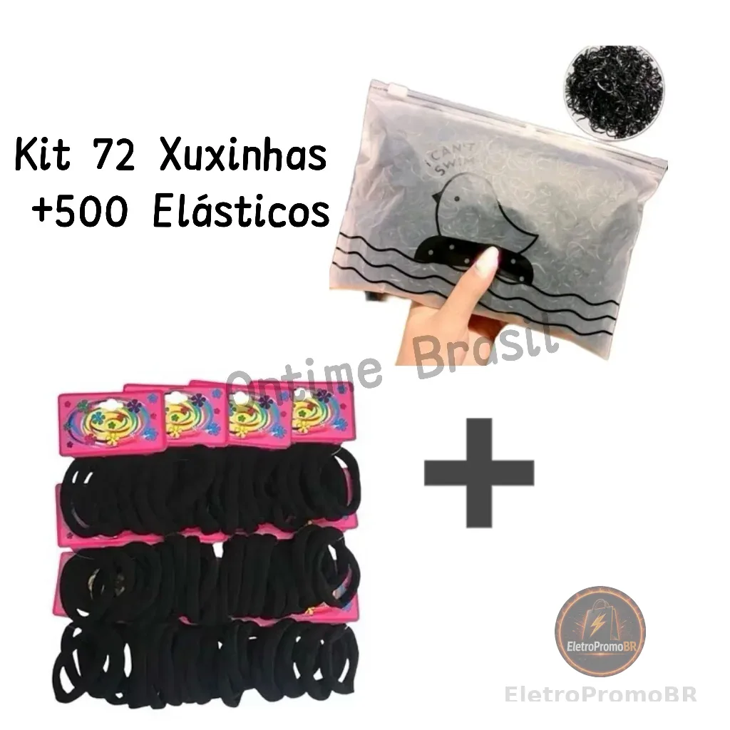 Kit 72 Xuxinhas+500 Elásticos De Cabelo Multicolorido