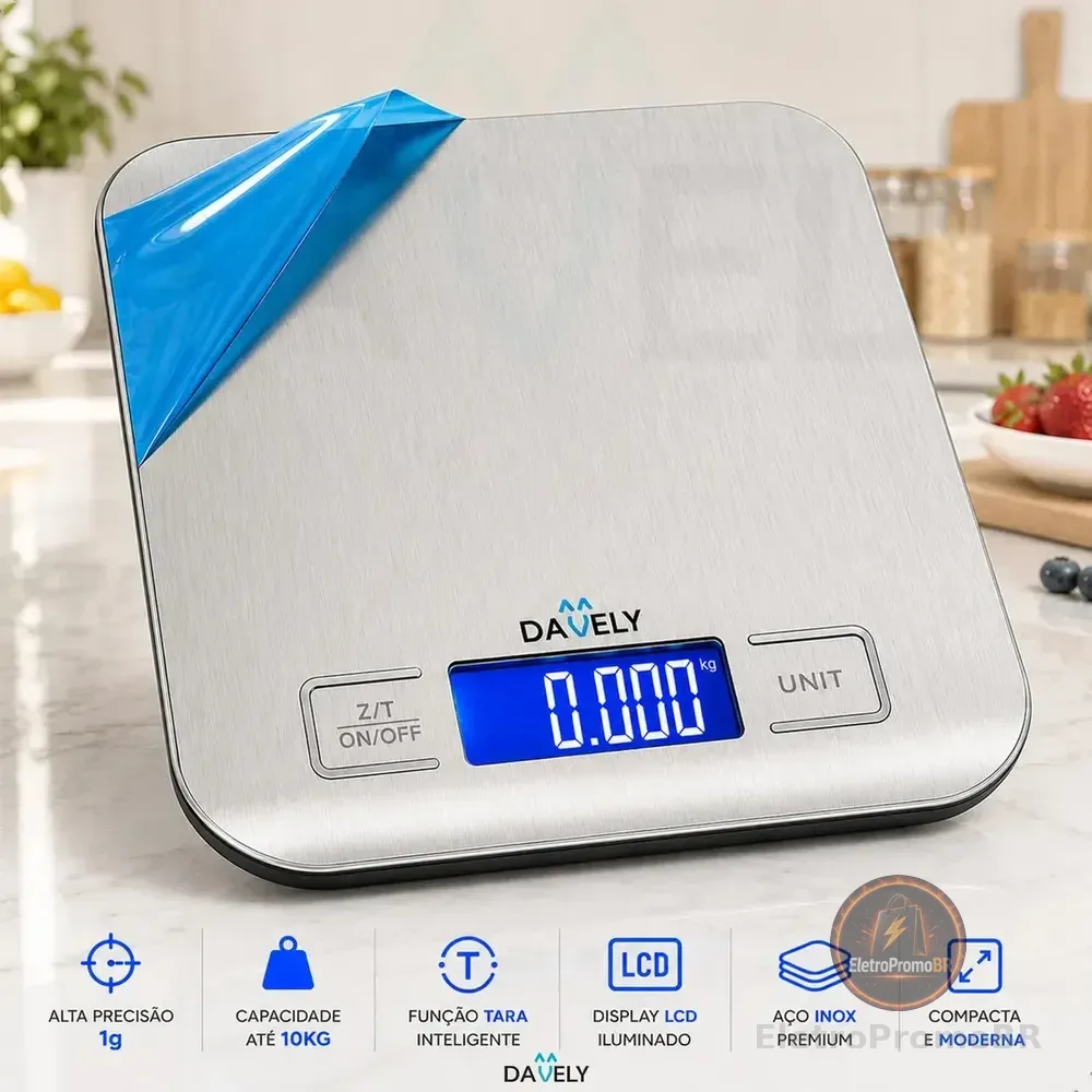 Balança Digital Cozinha Eletrônica Touch 10kg Inox Display Led Lcd Culinária Pesagem Alimentos Para Dieta Portátil... Prata 10 Kg