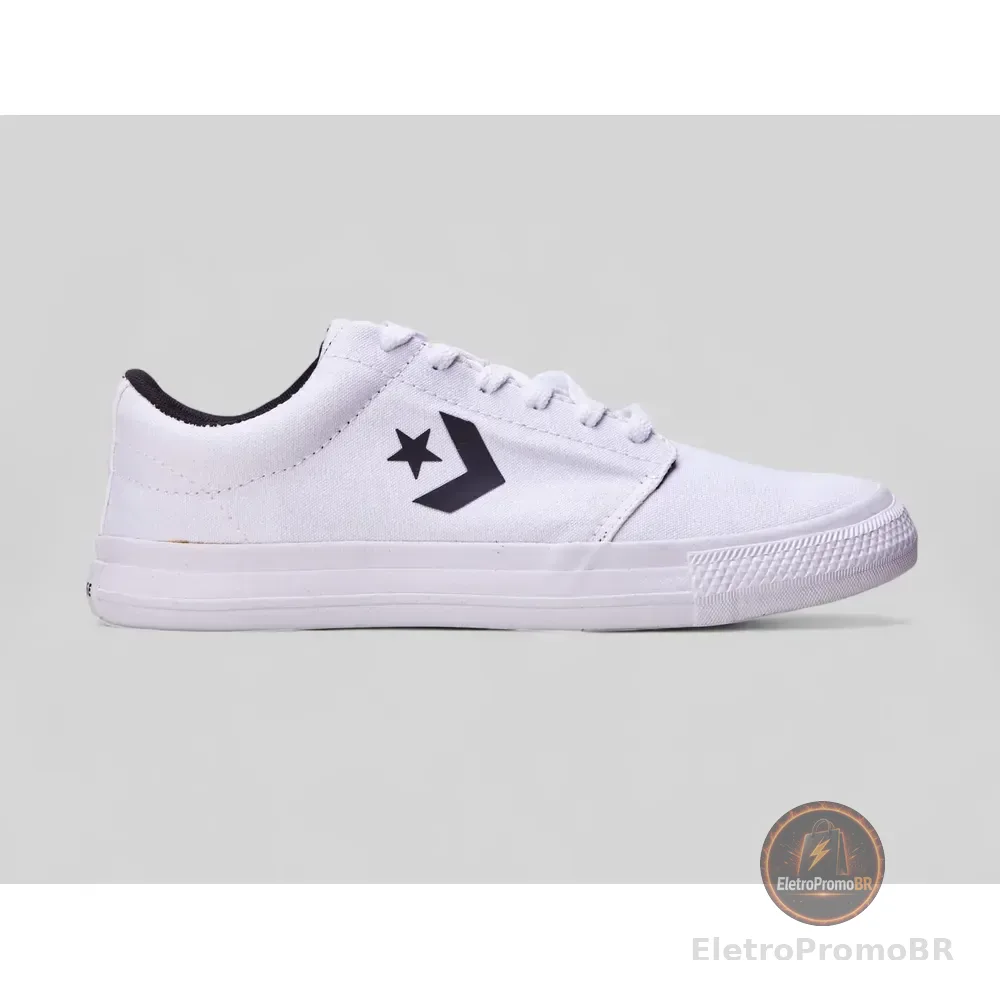 Converse Sem Gênero  Lisa Largo Day One Ct0668 Curto Tecido Branco/preto/branco Lisa 40 Br