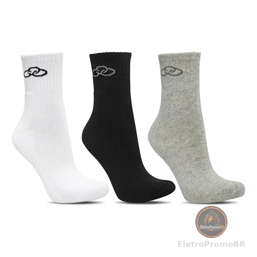 Kit Com 3 Pares De Meia Unissex Cor Mesclada - Olympikus Preta E Branca 33/38