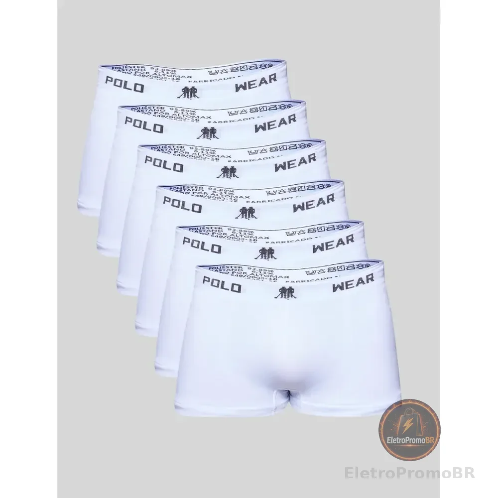 Kit 6x1 Cueca Polo Wear Boxer Microfibra Basic Branco Liso G