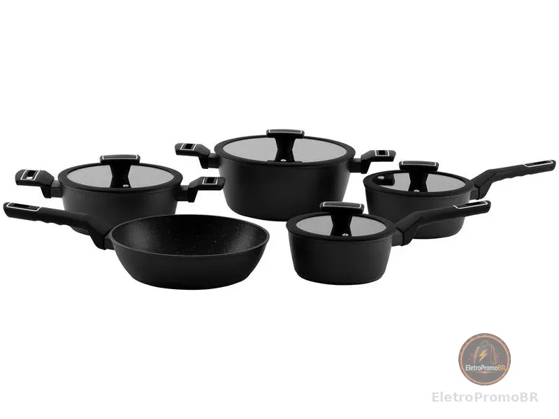 Jogo de Panelas Brinox Revestimento Cerâmico Preto 5 Peças Carbon Ceramic Life