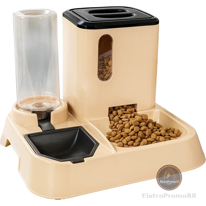 Comedouro e Bebedouro Pet Automático Premium Para Cães e Gatos Com Pá Porta Petiscos