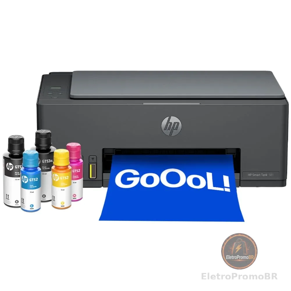 Impressora Multifuncional HP Smart Tank 581 Tanque de Tinta Colorida Wi-Fi, USB - Alta Economia -Copiadora e Scanner (4A8D5A)