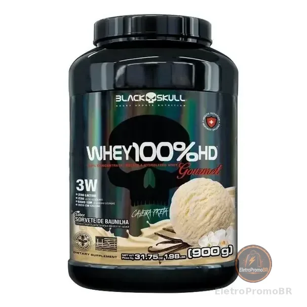 Whey 100% Hd Gourmet 900g Nutry Grow Soldiers Black Skull Sabor Baunilha