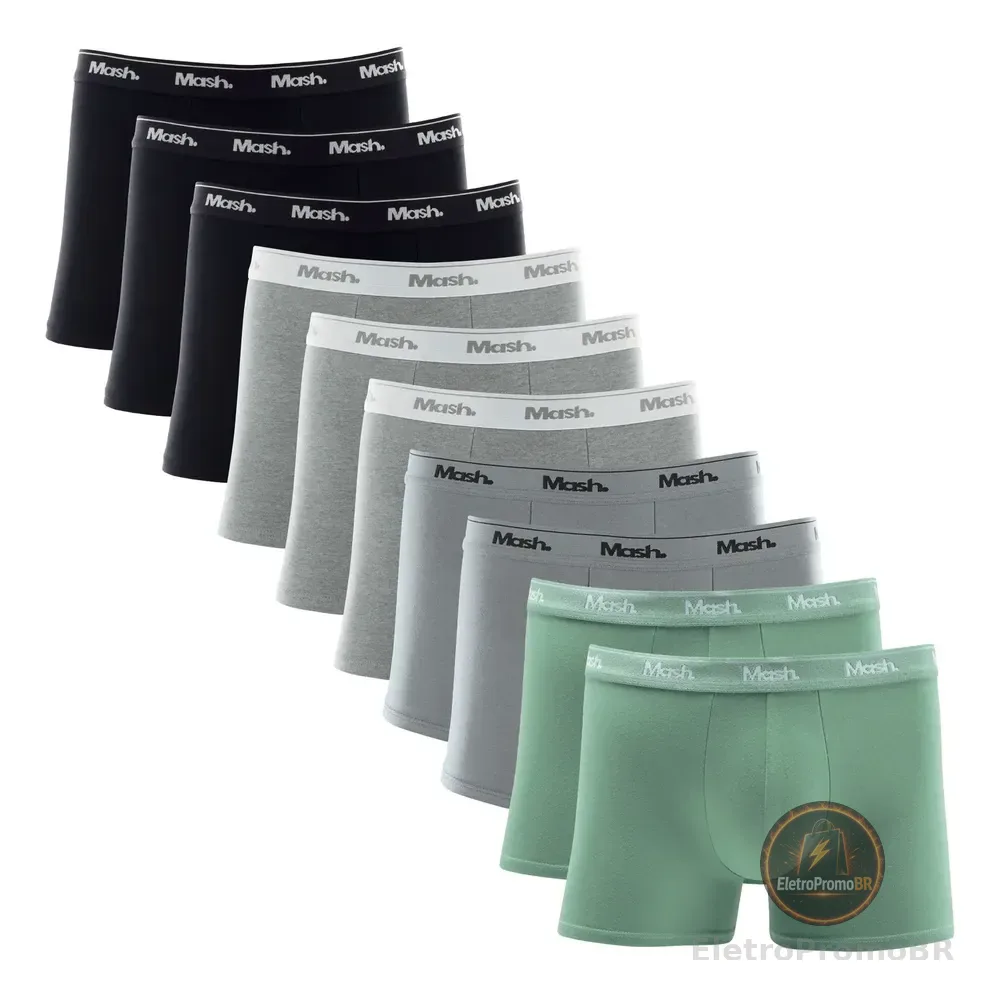 Kit 10 Mash Boxer Masculino  Boxer Cotton 110.20 Preto / Cinza / Cinza Escuro / Verde M