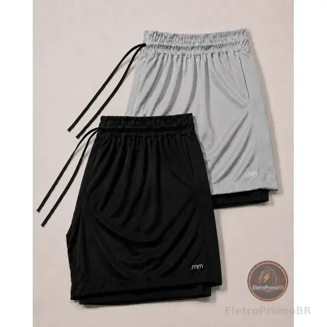 Kit 2 Bermudas 2 Em 1 Short Duplo Masculino Academia Treino