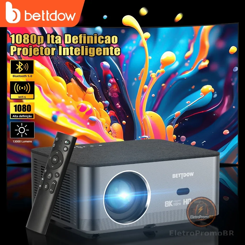 BETTDOW Full HD 1080P Projetor 4K 8K 700ANSI 13000Lumens Android WiFi LED Projetor de filme de vídeo LED Home Theater